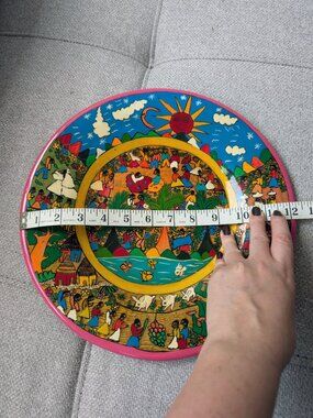 Art | Vintage Mexican Folk Art Pottery Wall Plate Hand Painted Village ...